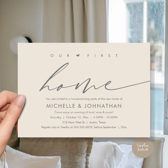 Convite Nossa Primeira Nova Casa, Comemoração do Partido d (Our First New Home, Housewarming Party Celebration Invitation Card, PDF, in Dark Grey Cream)