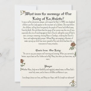 Convite Nossa Senhora de La Salette Prayer Card