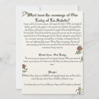 Convite Nossa Senhora de La Salette Prayer Card