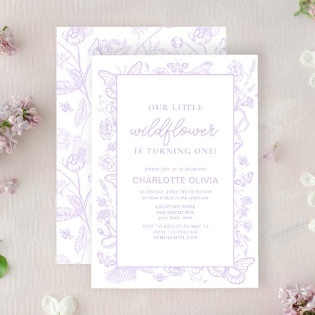 Convite Nossas Flores Lilac do primeiro aniversario de Flo (1st Birthday Invitation)