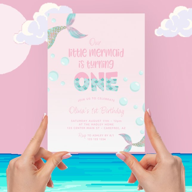 Convite Nosso Aniversário de 1 Ano da Sereia Rosa (Criador carregado)