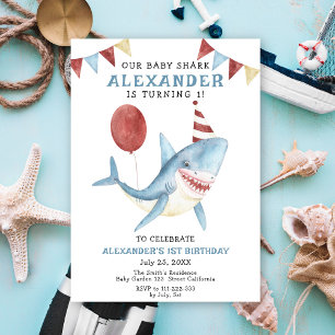 Convite Nosso Bebê Tubarão 1º Aniversário Sob o Mar