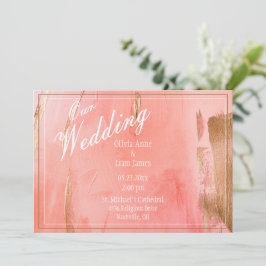 Convite Nosso Casamento Dourado Pink Peach Moderno Elegant