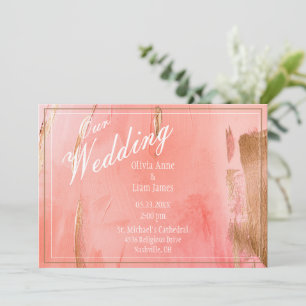 Convite Nosso Casamento Dourado Pink Peach Moderno Elegant