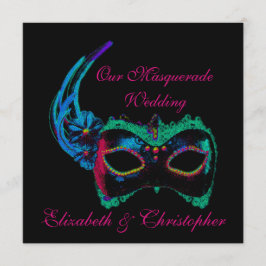 Convite "Nosso Casamento Mascarado" - Azul e Rosa