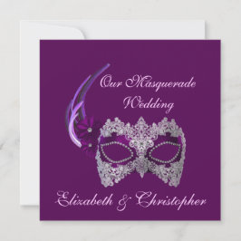 Convite "Nosso Casamento Mascarado" - Máscara Roxa Real [b