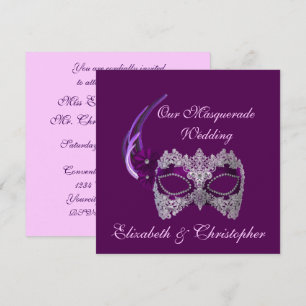 Convite "Nosso Casamento Mascarado" - Máscara Roxa Real [b