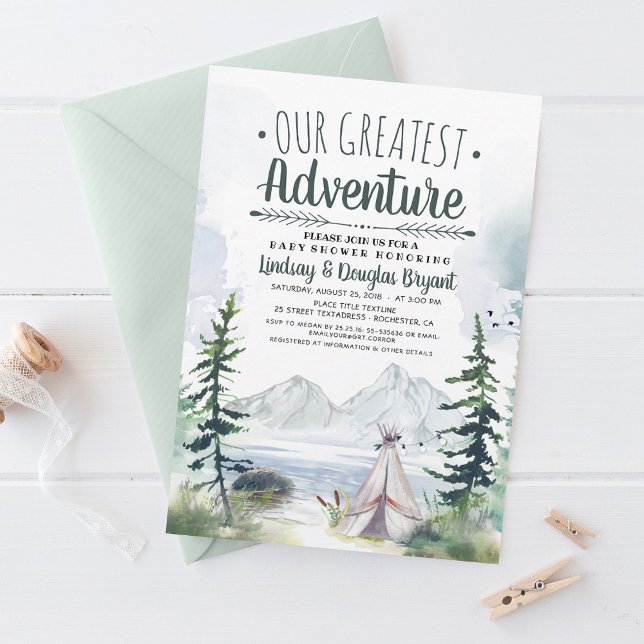 Convite Nosso Chá de fraldas de Melhores Aventuras (Our Greatest Adventure - Camping Themed Baby Shower Invitations)