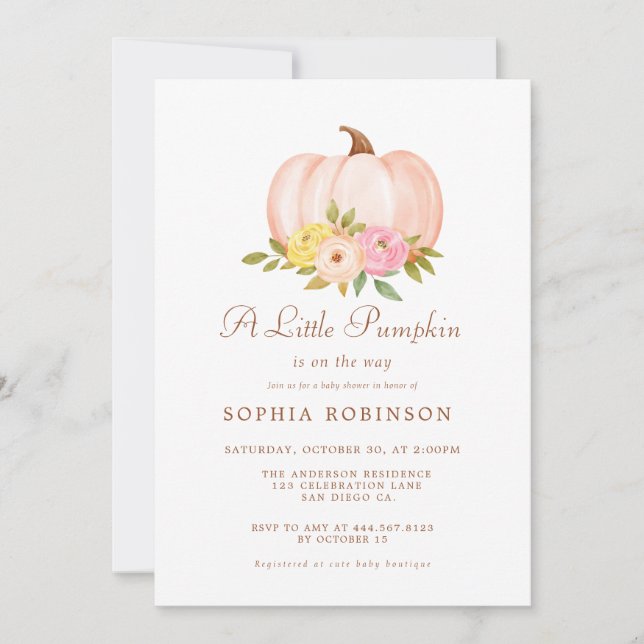 Convite Nosso Chá de fraldas de Menina de Abóbora (Frente)