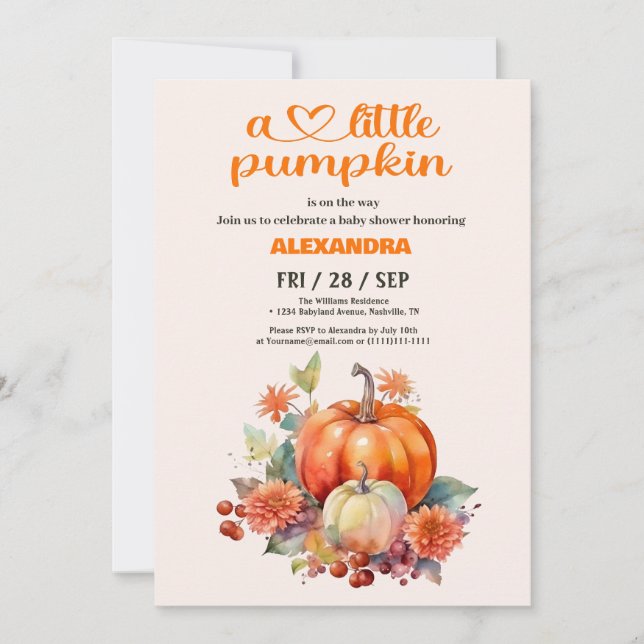 Convite Nosso Chá de fraldas de Menina de Abóbora (Frente)