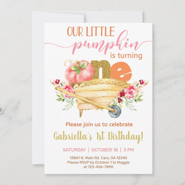 Convite Nosso doce primeiro aniversario de abóbora. (Frente)