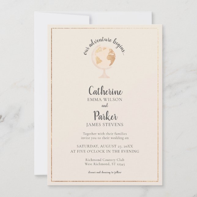 Convite Nosso Mundo de Aventura Mapeie Casamento Dourado V (Frente)