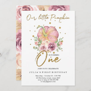 Convite Nosso Pequeno Abóbora Primeiro Rosa De Aniversário