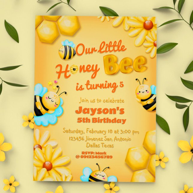 Convite Nosso Pequeno Aniversário Da Abelha (Our Little Honey Bee Birthday Invitation)