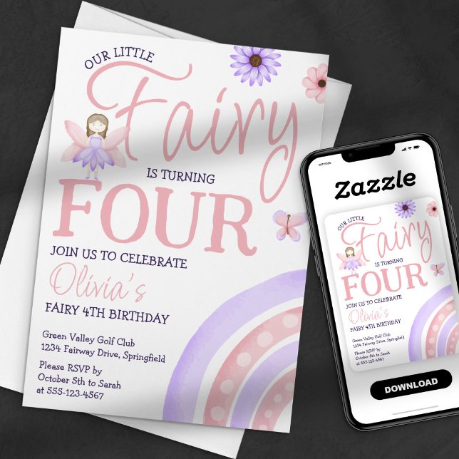 Convite Nosso Pequeno Arco-Íris Mágico Rosa, Aniversário (Criador carregado)