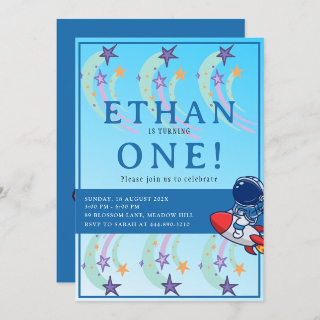 Convite Nosso Pequeno Astronauta Se Torna Um! Aniversário  (Frente/Verso)