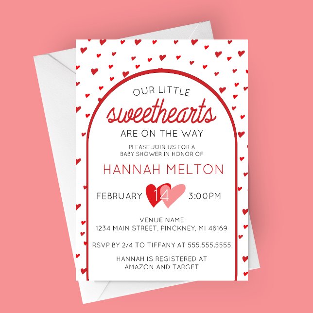 Convite Nosso Pequeno Chá de fraldas Dia de os namorados (Our Little Sweethearts Valentines Day Baby Shower Invitation for Twins)