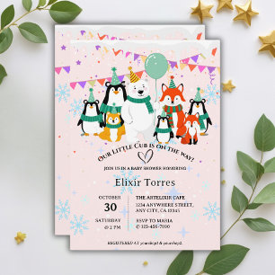 Convite Nosso Pequeno Cubo Chá de fraldas de animais árc