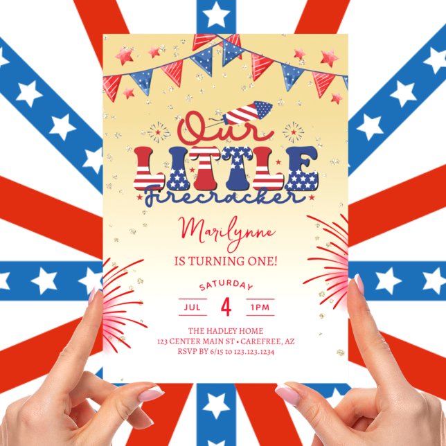 Convite Nosso Pequeno Firecracker Yellow primeiro aniversa (Criador carregado)