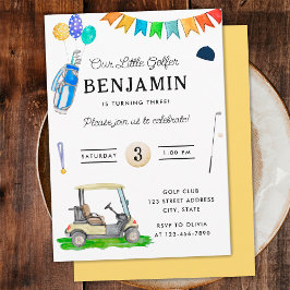 Convite Nosso Pequeno Golfista Carrinho Amarelo Aniversári