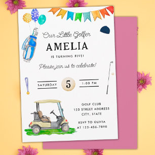 Convite Nosso Pequeno Golfista Carrinho Rosa Aniversário d