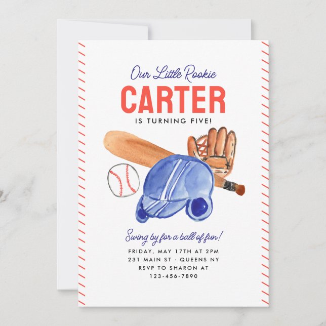 Convite Nosso Pequeno Helmet Bat Baseball Aniversário (Frente)