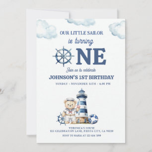 Convite Nosso Pequeno Marinheiro Azul Náutico 1º Aniversár