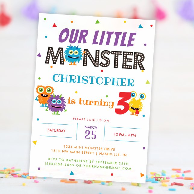 Convite Nosso Pequeno Monstro Festa de Aniversário de cria (Our Little Monster Cute Kids Birthday Party Invitation)