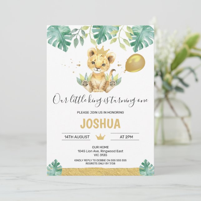 Convite Nosso pequeno primeiro aniversario da Coroa do Leã (Em pé/Frente)