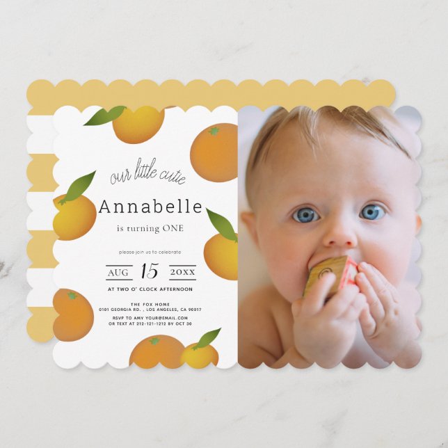 Convite Nosso Pequeno primeiro aniversario de Foto Laranja (Frente/Verso)