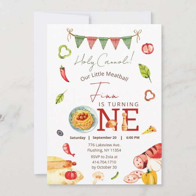Convite Nosso Pequeno primeiro aniversario De Meatball (Frente)