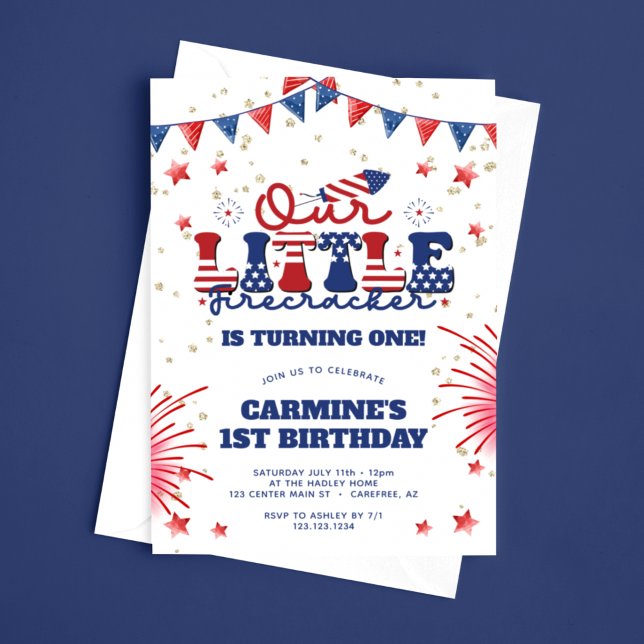 Convite Nosso Pequeno primeiro aniversario Firecracker Boy (Criador carregado)