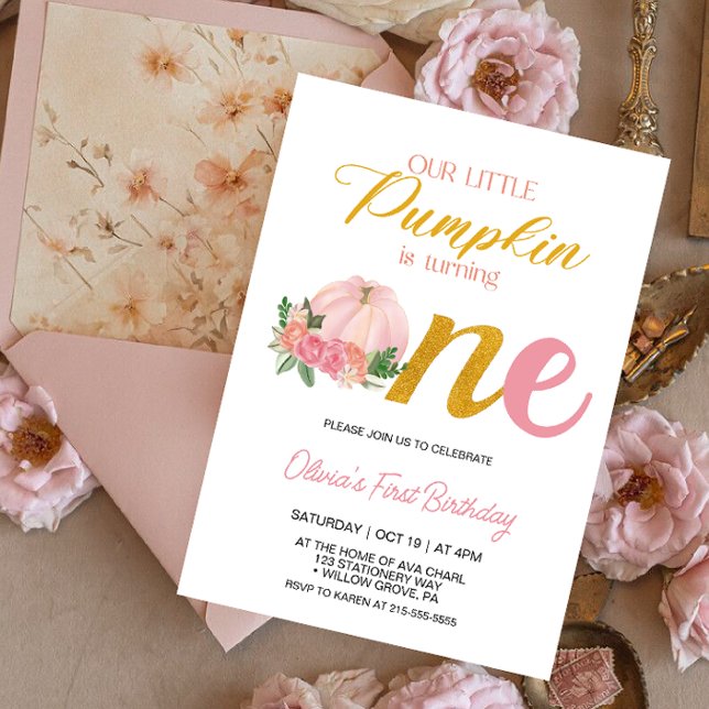 Convite Nosso Pequeno primeiro aniversario Rosa-Rosa-Abóbo (Criador carregado)