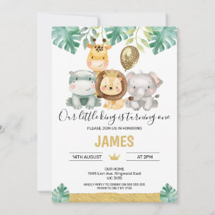 Convite Nosso pequeno primeiro aniversario Safari da Coroa