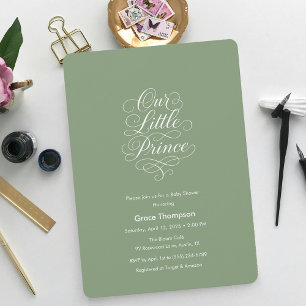 Convite Nosso Pequeno Príncipe Verde Oliva Minimal Script
