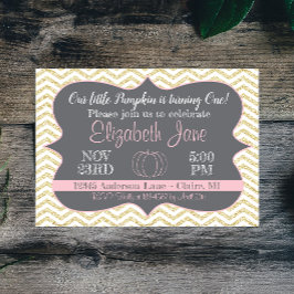 Convite Nosso Pequeno Pumpkin Dourado Aniversário Glitter 
