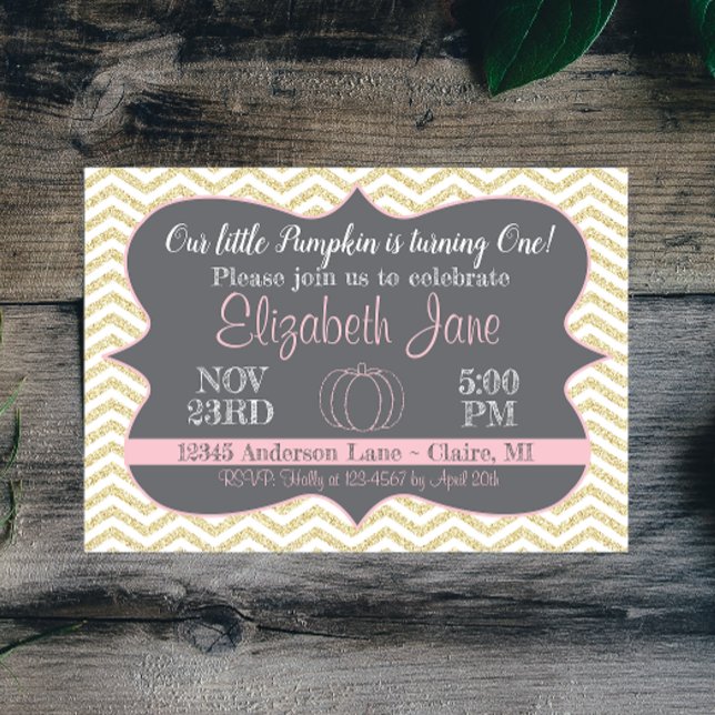 Convite Nosso Pequeno Pumpkin Dourado Aniversário Glitter  (Criador carregado)