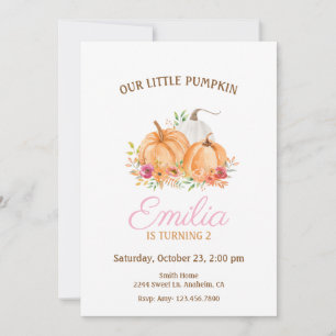 Convite Nosso Pequeno Pumpkin rosa e Festa de aniversário 