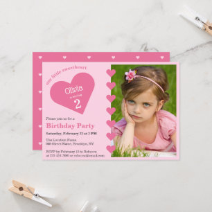 Convite Nosso Pequeno Querido Corações Rosa Foto Aniversár