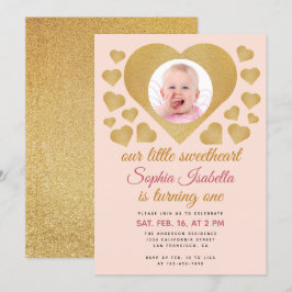 Convite Nosso Pequeno Querido Foto Rosa Dourado 1º Anivers