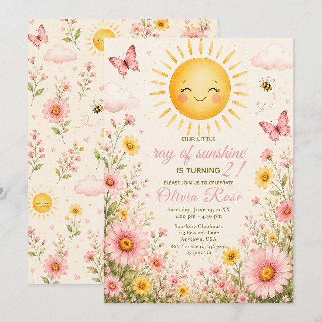Convite Nosso Pequeno Raio de Sol 2º Aniversário (Frente/Verso)