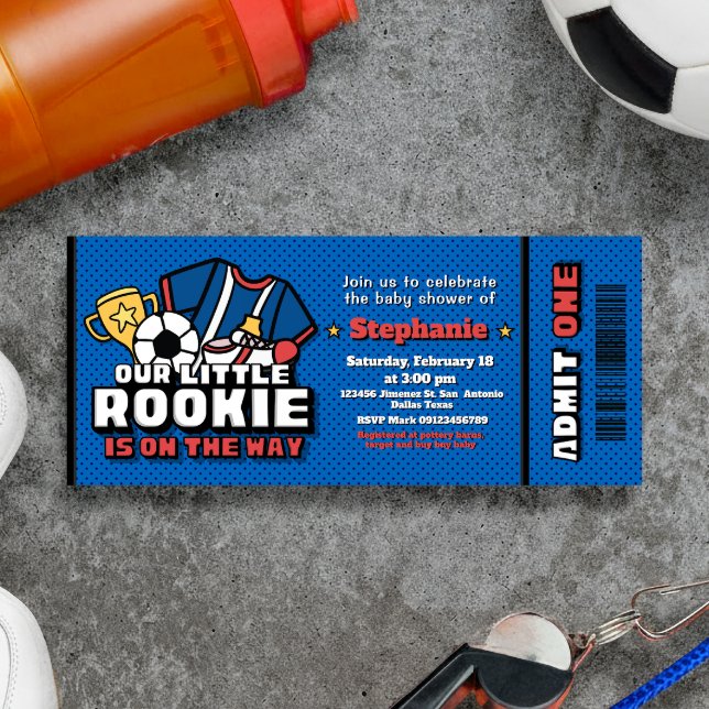 Convite Nosso Pequeno Rookie está no Caminho (Our Little Rookie is on the Way Ticket Invitation)
