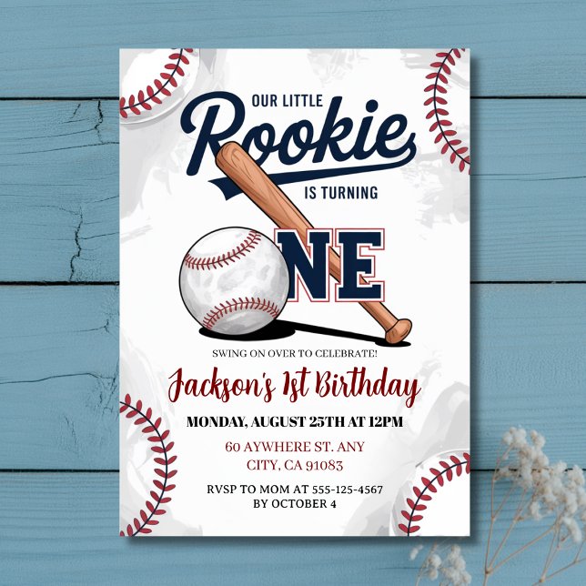 Convite Nosso Pequeno Rookie está virando um aniversário d (Our Little Rookie is Turning One Baseball Birthday Invitation
)