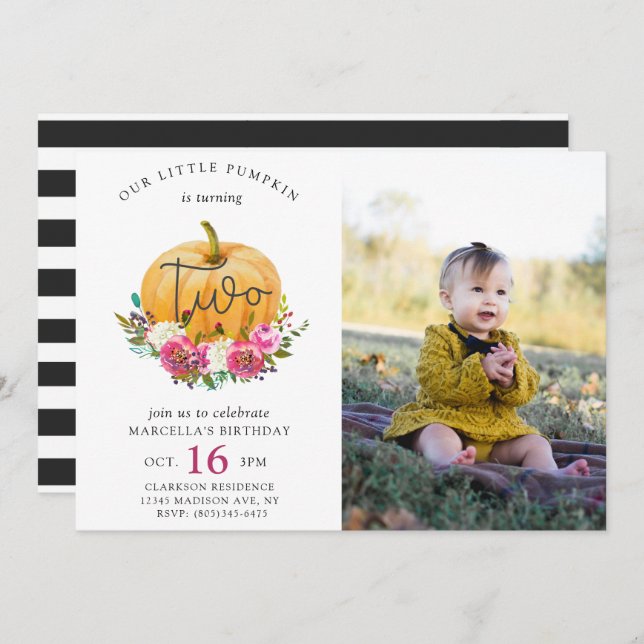 Convite Nosso Pequeno segundo aniversário De Abóbora (Frente/Verso)