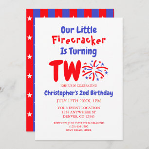 Convite Nosso Pequeno segundo aniversário Firecracker