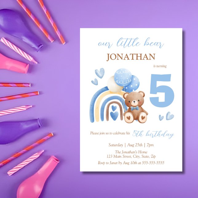 Convite Nosso Pequeno Urso Arco-Íris Balão 5 Aniversário (Criador carregado)