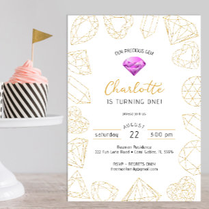 Convite Nosso Precioso Gem Purple e Dourado Aniversário Co