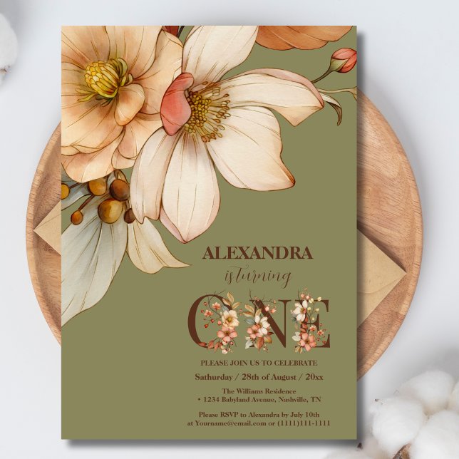 Convite Nosso primeiro aniversario de menina de flor silve (Criador carregado)