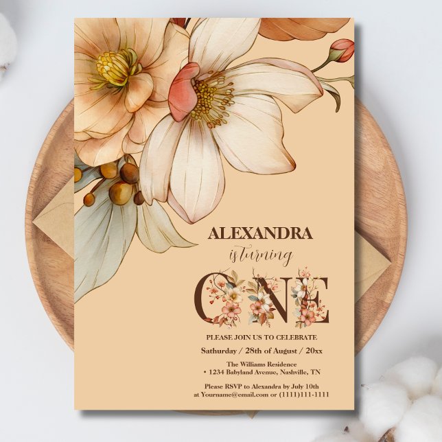 Convite Nosso primeiro aniversario de menina de flor silve (Criador carregado)