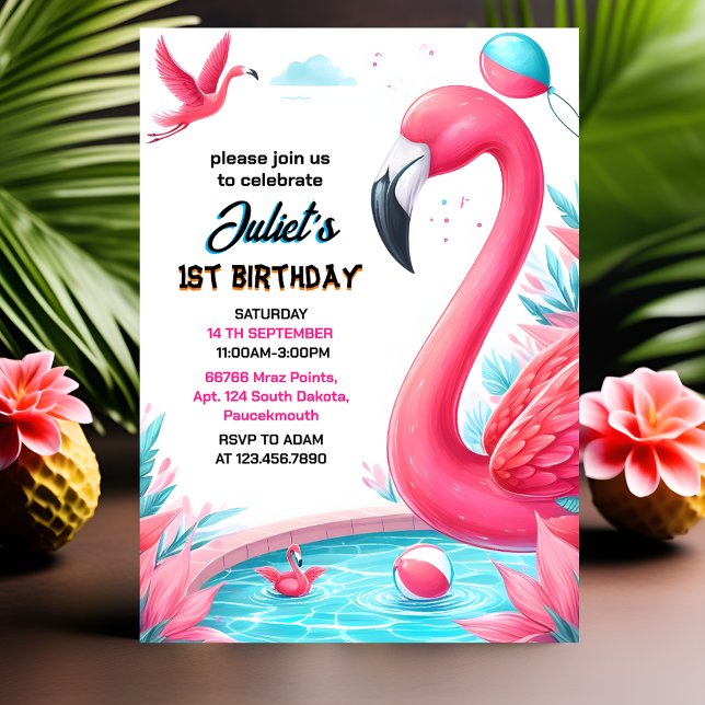 Convite Nosso primeiro aniversario de Piscina Flamingo, co (Criador carregado)